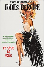 🎉 Folies Bergère Vintage Poster c1950s - Et Vive La Folie - 24x32” 🌟 picture