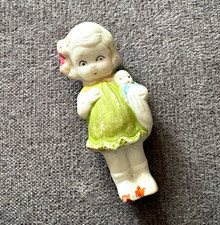Vintage Japan 1930s penny doll Hand Painted bisque Girl Figurine Holding Baby  picture