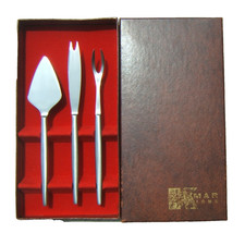 Kalmar Designs Mid Century Modern~ Stainless 3 Pc Snack Set w/Box~ Made in Italy picture