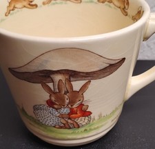 Title: Vintage Royal Doulton Bunnykins Casino Shape Flat Cup - Signed Barbara... picture