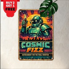 Retro Futuristic Soft Drink Metal Sign Vintage Sci Fi Robot Tin Wall Plaque picture