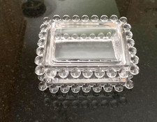 VTG Imperial Glass Candlewick Clear Cigarette/Trinket Box Glass Dish & Lid/Cover picture