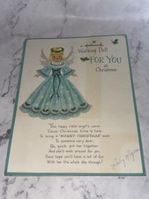 Vintage Hallmark Christmas Card WALKING ANGEL DOLL  Unpunched, Signed on Front picture