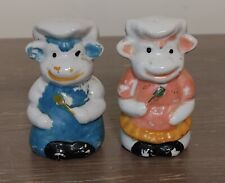 Vintage Cow Salt & Pepper Shakers Man Lady Chef Cooking Maw Paw picture