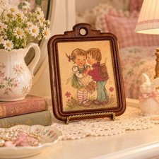 Vintage Framed Storybook Art 7x5 Children Rustic Wood Frame Cottagecore Decor picture