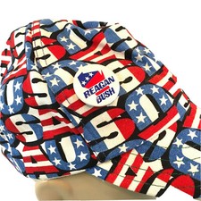 Vintage USA Allover Pattern Snapback Cap with Reagan/Bush Pin Election Patriotic picture