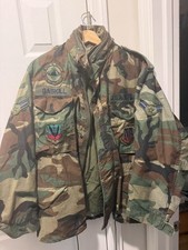 Vintage US Air Force M-65 Woodland Camo Field Jacket Patched Medium Short M65 picture
