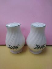 WHITE PORCELAIN CHRISTMAS HOLLY SALT & PEPPER SHAKERS picture