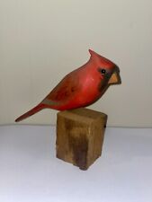 RARE Vintage William E. Kirkpatrick Cardinal Bird Painted Wood Carving Figurine picture