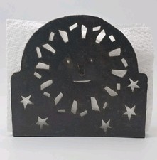 Vintage Bohemian Sun Celestial Rustic Metal Napkin or Mail Holder picture
