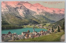 Vintage St. Moritz Panorama Switzerland Postcard Dorf & Bad Alpine Lake View UNP picture
