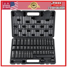 VEVOR 48-Piece Impact Socket Set 3/8 Drive SAE Metric Deep Shallow 6 Point CR-V picture