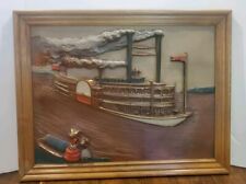 Vintage 1960  MCM 3-D Wall Art Ideal Originals Americana Riverboat Framed 22x17 picture
