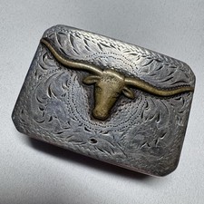 Vintage Diablo Mfg Co Longhorn Steer Cowboy Sterling Silver Belt Buckle picture