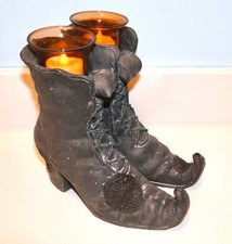 Vintage Halloween Yankee Candle WITCHES BOOTS CANDLE HOLDER w/Flameless Tealight picture