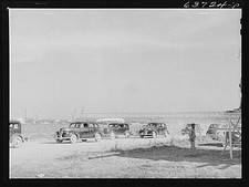 Photo:Ypsilanti Michigan 1940s cars on rural road near airfield bridge picture
