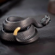 Small Black Brass Snake Statue Pen Holder Brush Rack Base Rattlesnake Home Decor picture