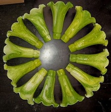 Set of 12 Vintage Green Slag Glass Tulip Lily Lamp Shades - Pristine picture