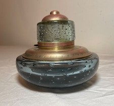 large vintage handmade hand blown control bubble glass bronze desk inkwell jar picture
