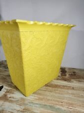 Vtg Mid Century Plastic Waste Basket Yellow Embossed Floral Ruffle Rim Max Klein picture