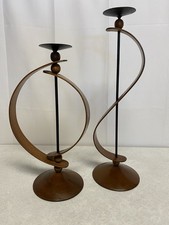 Vtg MCM Danish Teak Wood Rotating Candle Holders Art Deco 1950’s 3D Pair picture