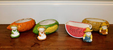 RARE Lot of 4 Enesco Farmer Hanging Planters Veggie Flower Pot 1978 Figurine picture