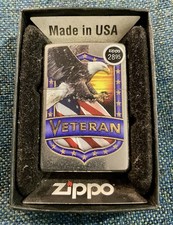 Zippo Veteran Shield with Eagle Lighter, Brushed Chrome NEW IN BOX picture