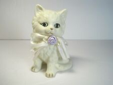 Porcelain Cute White Cat Figurine Green Eyes Pink Bow 4