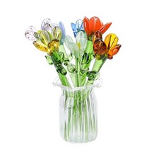 Miniature Glass Seven Flowers Figurine Collectible With Vase For Birthday picture