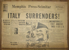 Memphis Press-Scimitar September 8, 1943, WWII, ITALY SURRENDERS, VG picture