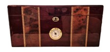 SUPREME Burl Wood Humidor inlay Glass Brass Accents Wood Lined Hygrometer No Key picture