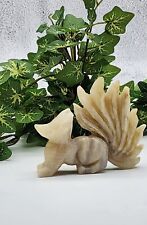 Moonstone Nine-tailed Fox Crystal Energy Whimsical Fox Carving, Gemstone Carving picture