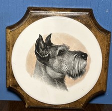 VINTAGE Schnauzer Dog Breed Ceramic/Wood Wall Art Plaque Trivet Decor 1980s, 7” picture
