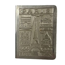 Vintage Matchbox Holder Case With Matchbox Paris Eiffel Tower Embossed Metal picture