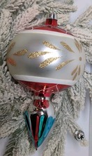VTG Jumbo Bradford Glass Teardrop Finial Reflector Christmas Ornament W/Box picture