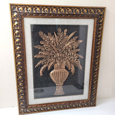 Vtg Antique 3D Brown Golden Frame Glass Home Interiors Art Wall Hanging picture