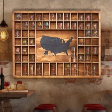 Tristcily Large US Map Shot Glass Display Case 60 Large, Charcoal Burnt Color  picture