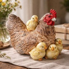 Charming Chicken Mother Hen and Baby Chicks Small Resin Figurine picture