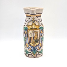 VTG Majolica Jug Heraldic Coat of Arms Crest Hand Painted Pitcher Mediterranean picture