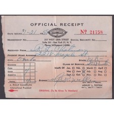 Vintage 1958 Brotherhood Sleeping Car Porters Receipt Omaha NE Black Americana picture