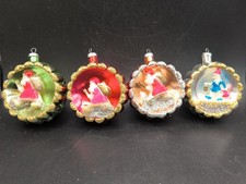VTG Mid-Century Unbreakable Plastic Indent Diorama Reflector Ornaments Set of 4  picture