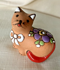 Adorable Vintage Clay CAT Figure with Enamel Decoration: Made in Chile 2.7