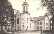RPPC Owego New York Street View Baptist Church 1950s era picture
