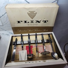 Vintage NOS Ekco Flint 2000 Stainless Steel Utensil Set 7 Pc w/ Rack picture