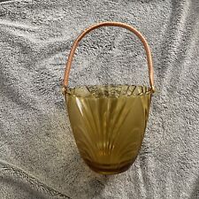 Elegant Brockway Retro Glass Amber 1970’s Village Ice Bucket Rattan Handle picture