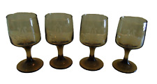 Vintage Libbey Pfaltzgraff Village Brown Etched Smoke Wine Glasses 6 oz EUC picture