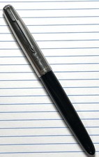 Vintage 1946 Parker 51 Fountain Pen Vacumatic Plunger Lustraloy Cap Black Barrel picture