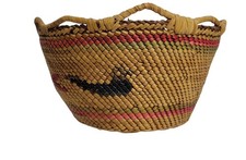 Vintage Makah Style Northwest Coast Woven Basket Pictorial Red Black 6.5