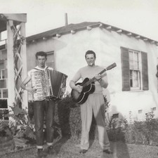 Vintage Snapshot Photo Rockabilly Style Duo Guitar Accordion Music Cigarette picture