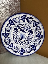 Vintage Talavera Pottery Plate 9.75” Mexican Blue Floral Puebla Mexico Signed picture